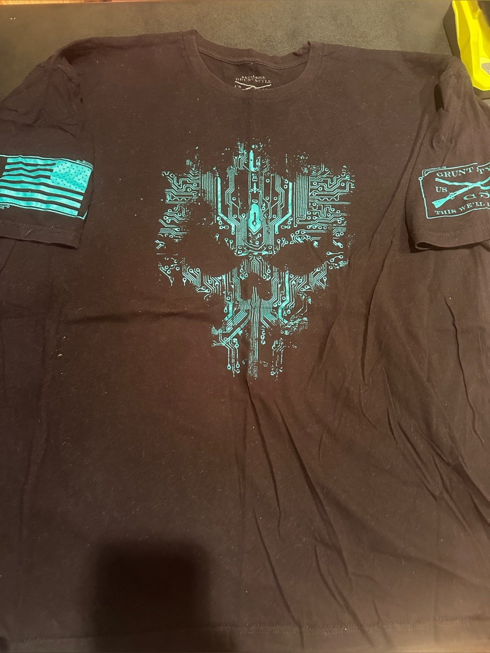 4X Grunt Style Black Short-Sleeve Tee with Teal Circuit Skull